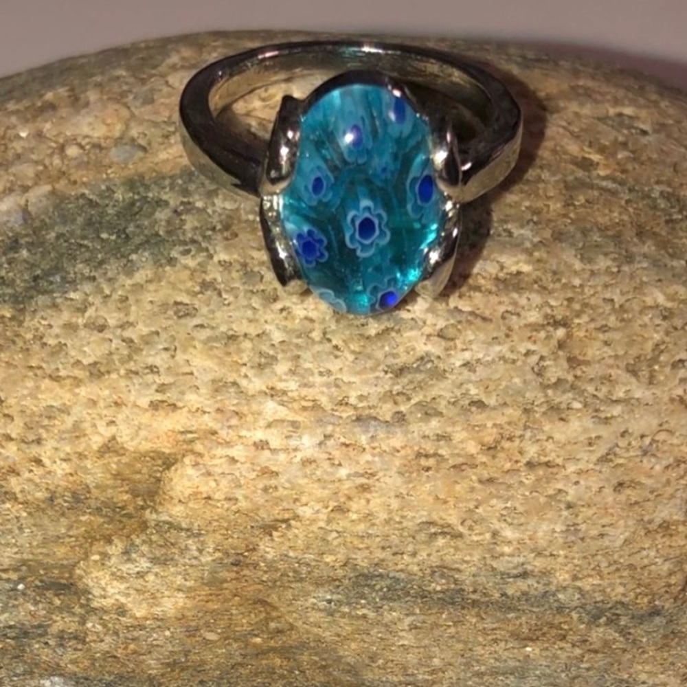 💚 925 stamped flower FANCY DICHROIC GLASS RING sz 9 - Picture 7 of 11